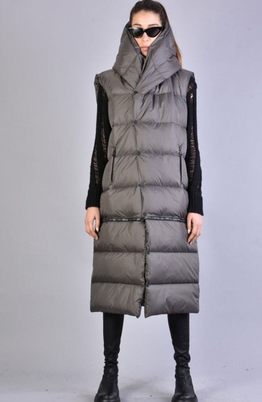 Women LA HAINE INSIDE US | A33P Lm068 D Long Padded Sleeveless Down Jacket Fango