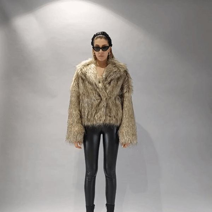 Women LA HAINE INSIDE US | A34Q Lw526 Sand Lined Faux Fur Lurex Coat Woman