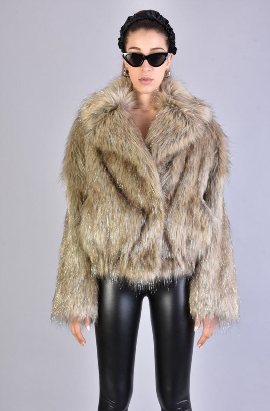 Women LA HAINE INSIDE US | A34Q Lw526 Sand Lined Faux Fur Lurex Coat Woman