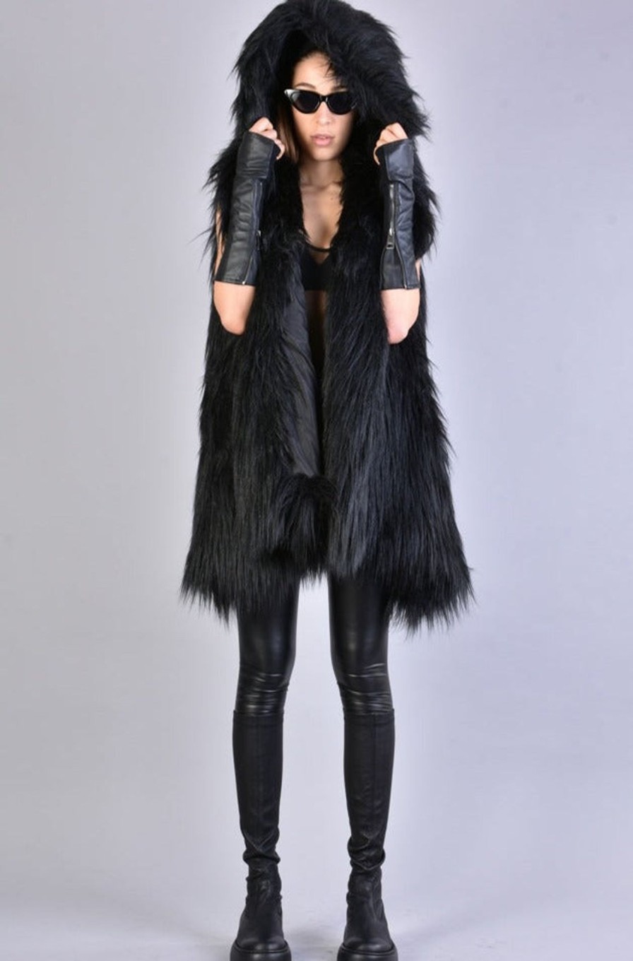 Women LA HAINE INSIDE US | A34Q Lw527 Lined Faux Fur Sleeveless Coat Black