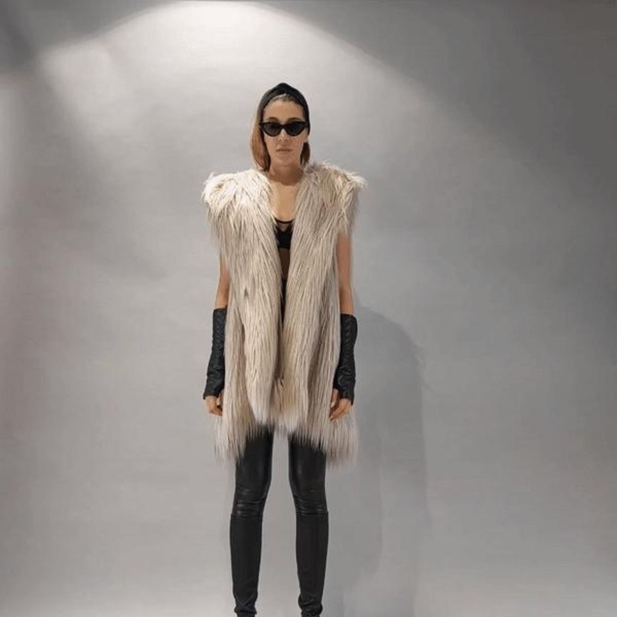 Women LA HAINE INSIDE US | A34Q Lw52723 Lined Faux Fur Sleeveless Coat Sand