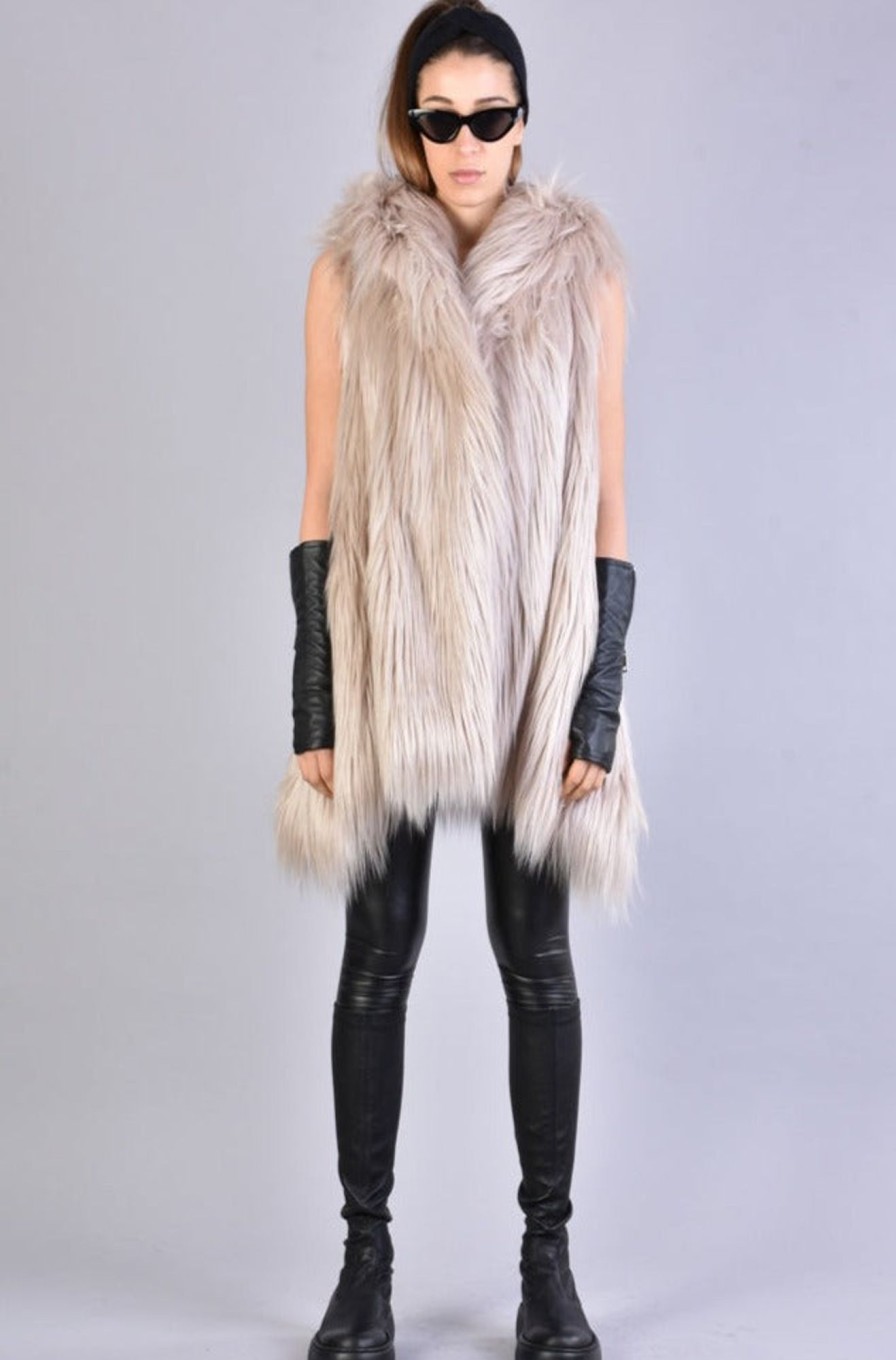 Women LA HAINE INSIDE US | A34Q Lw52723 Lined Faux Fur Sleeveless Coat Sand