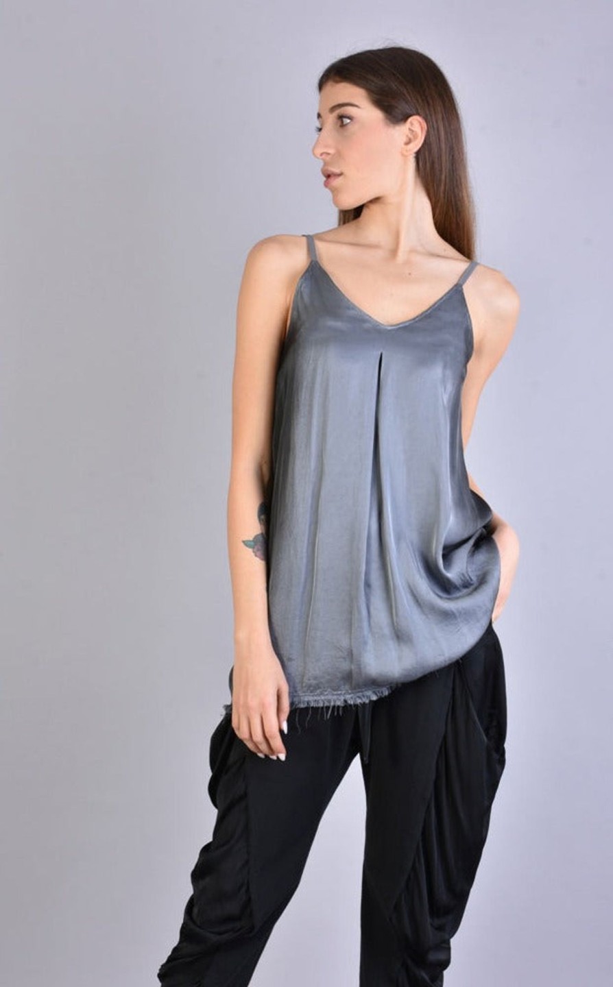 Women LA HAINE INSIDE US | A39B Sm188 Satin Degrade Tank Top Grey