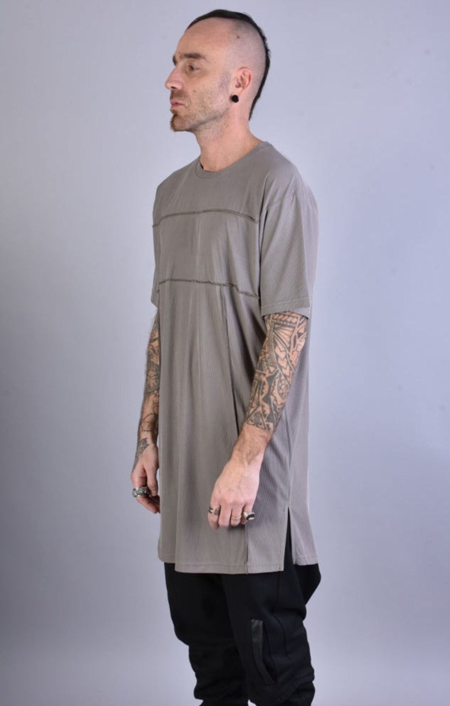 Men LA HAINE INSIDE US | A33J Lm063 Fango Long Over Modal T-Shirt With A Lateral Slit Grey