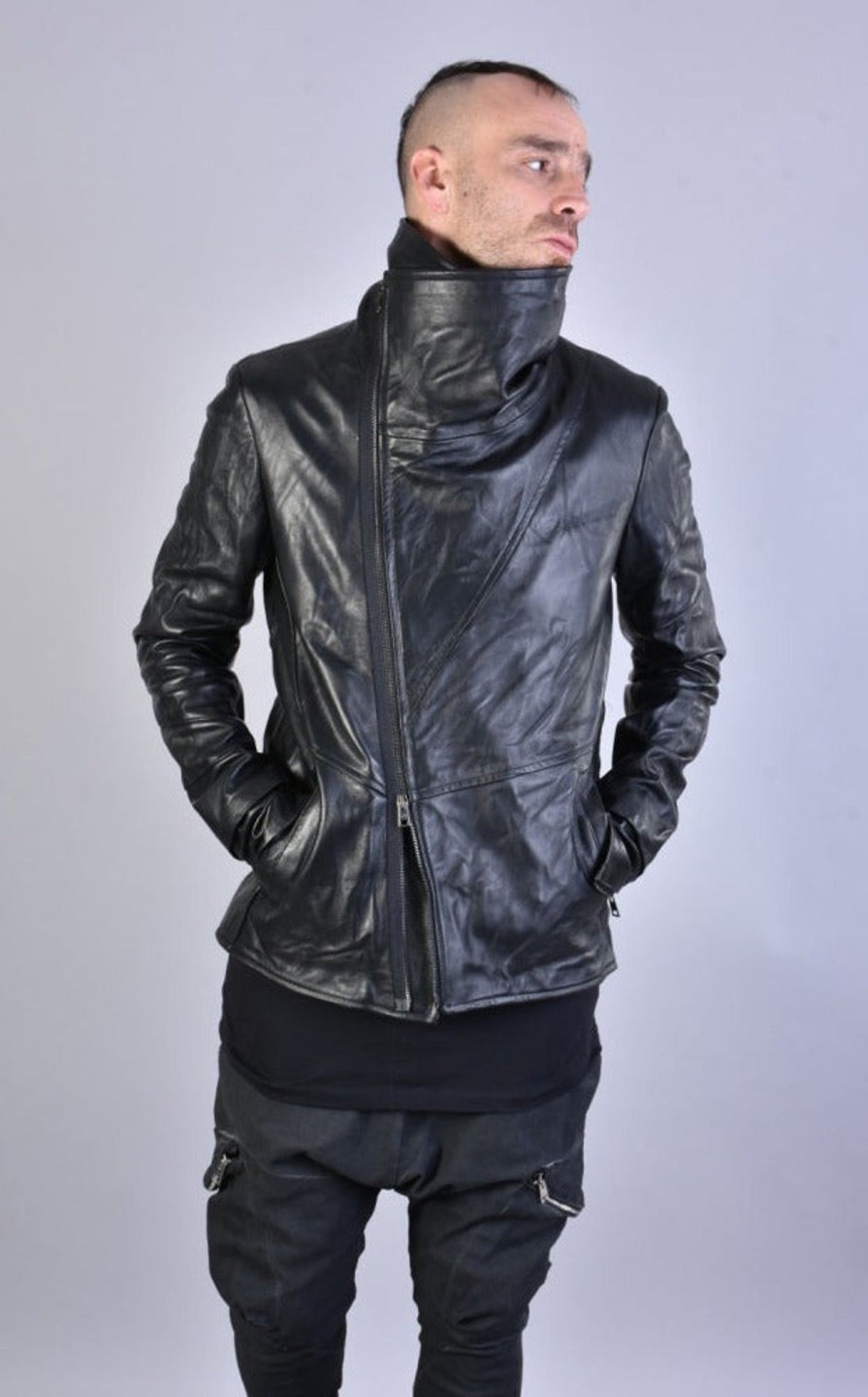 Men LA HAINE INSIDE US | A33B Lm004 Vegetable-Tanned Crumpled Leather Regular Sport Jacket Black