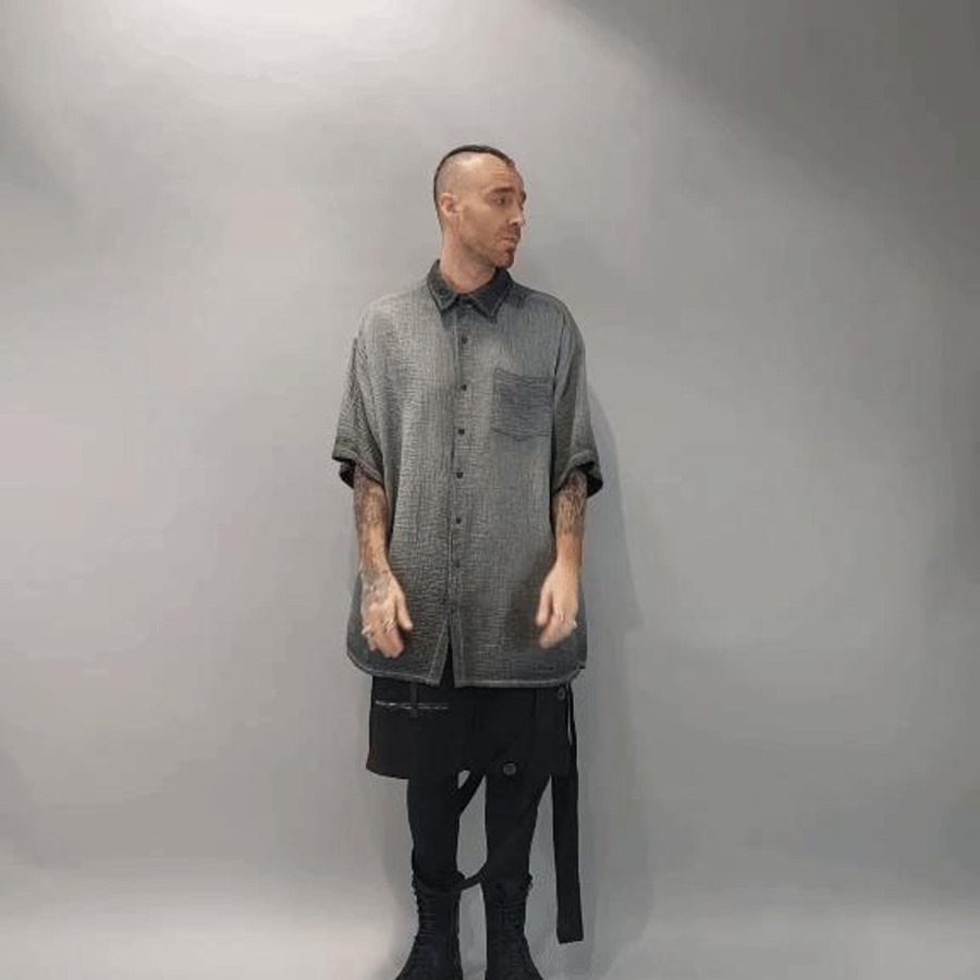 Men LA HAINE INSIDE US | A33V Lm073 Cotton Double Gauze Oversize Shirt Grey