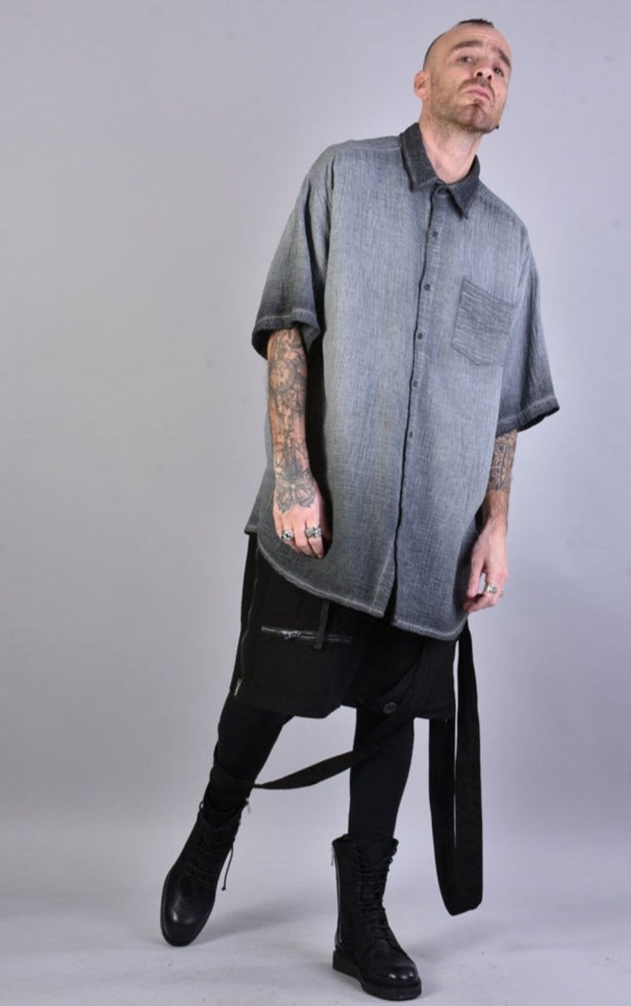 Men LA HAINE INSIDE US | A33V Lm073 Cotton Double Gauze Oversize Shirt Grey