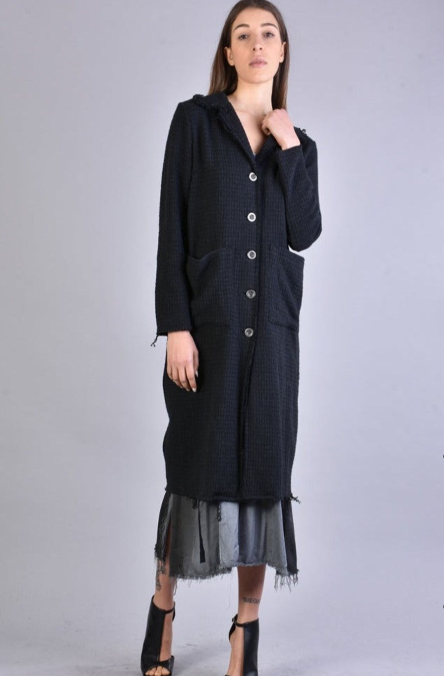 Women LA HAINE INSIDE US | A39B Sm200 Long Gauze Flannel Coat Black