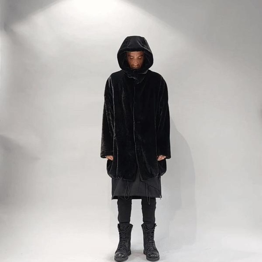 Men LA HAINE INSIDE US | A33Q Lm045 Faux Fur Lined Oversize Coat Black