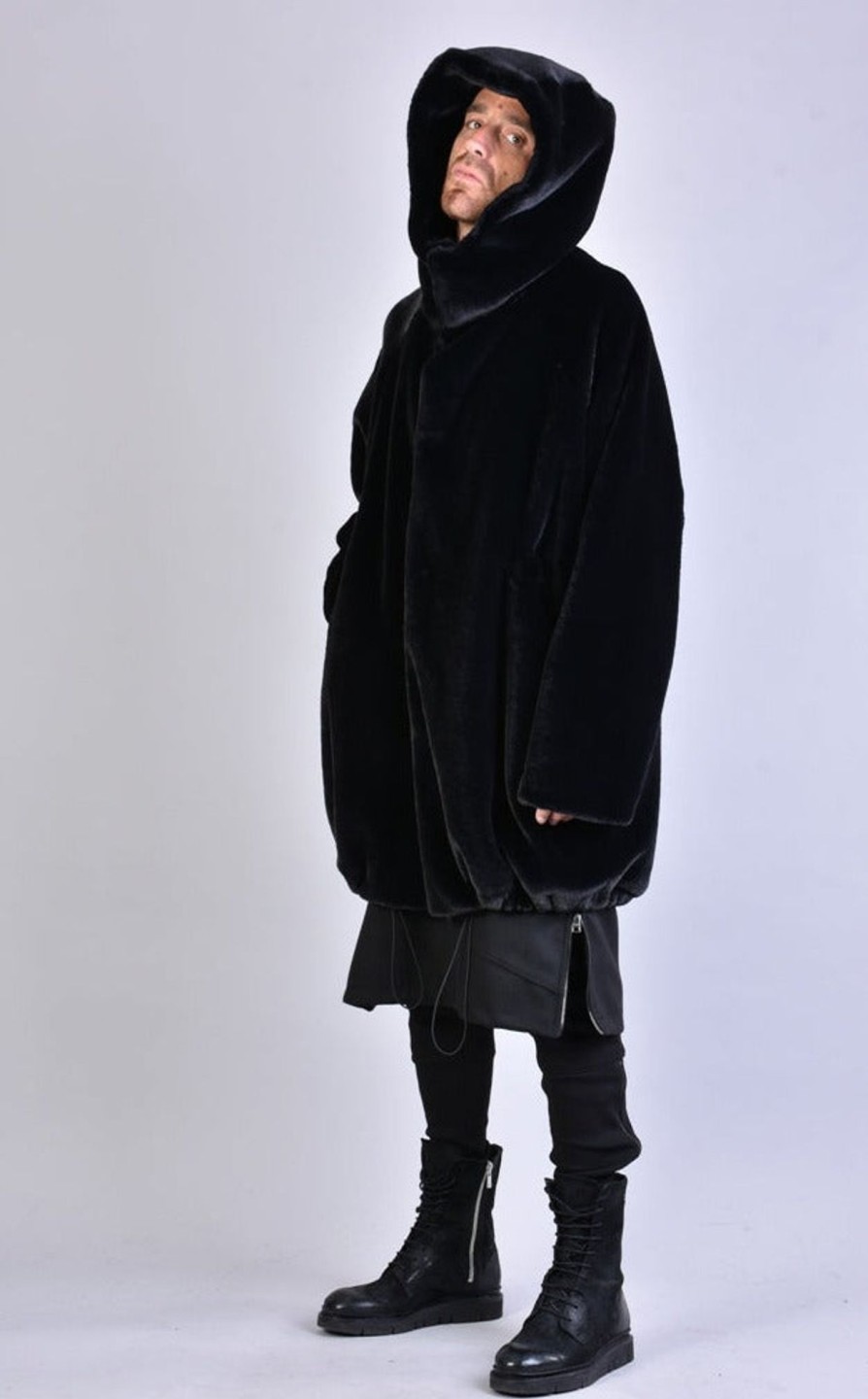 Men LA HAINE INSIDE US | A33Q Lm045 Faux Fur Lined Oversize Coat Black