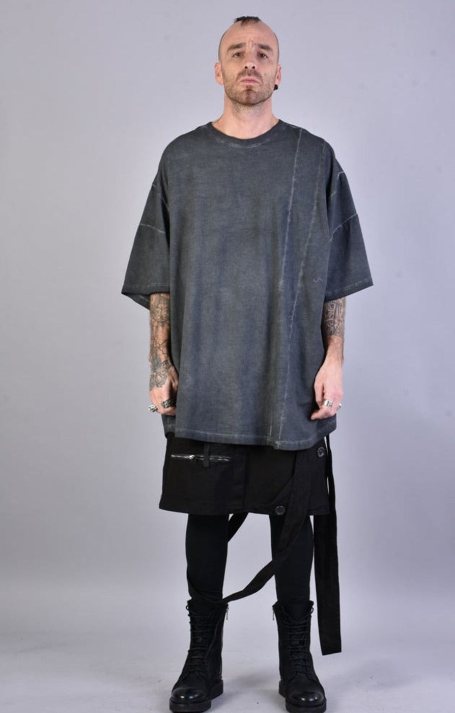 Men LA HAINE INSIDE US | A33V Lm072 Maxi Over Dyed Cold Cotton T-Shirt Grey