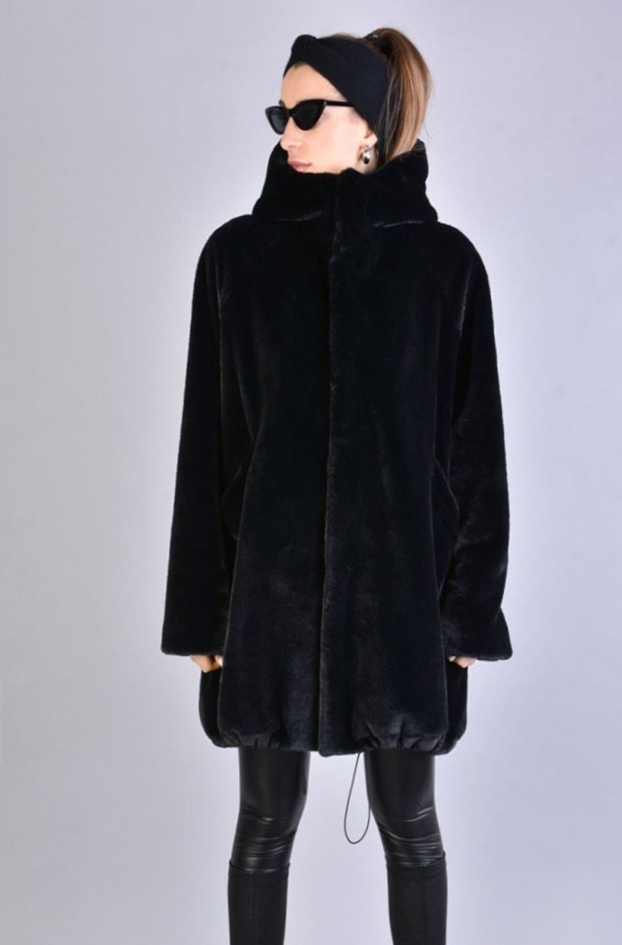 Women LA HAINE INSIDE US | A33Q Lm045 D Faux Fur Lined Oversize Coat Black