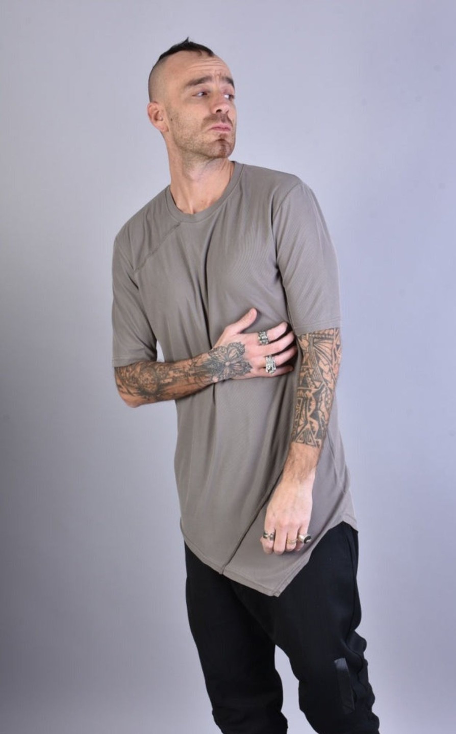 Men LA HAINE INSIDE US | A33J Lm062 Fango Asymmetric Modal Regular T-Shirt Grey