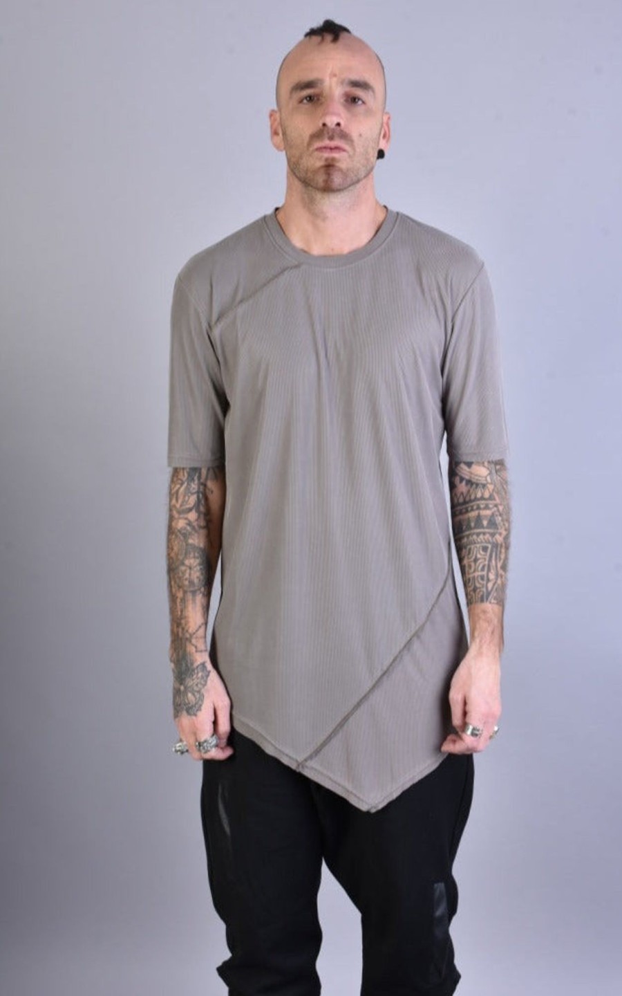 Men LA HAINE INSIDE US | A33J Lm062 Fango Asymmetric Modal Regular T-Shirt Grey