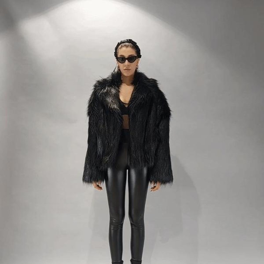 Women LA HAINE INSIDE US | A34Q Lw526 Black Lined Faux Fur Lurex Coat Woman