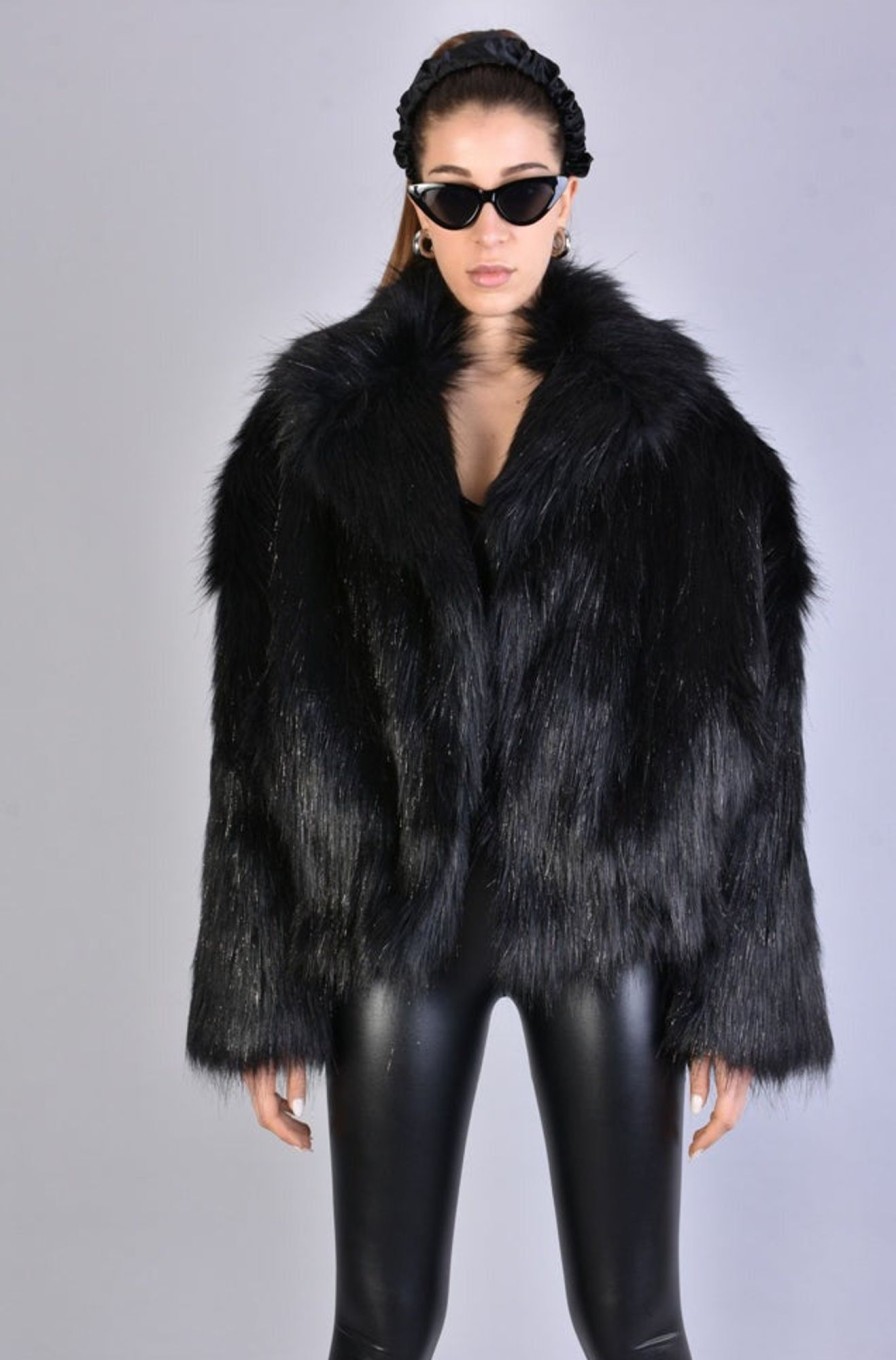 Women LA HAINE INSIDE US | A34Q Lw526 Black Lined Faux Fur Lurex Coat Woman