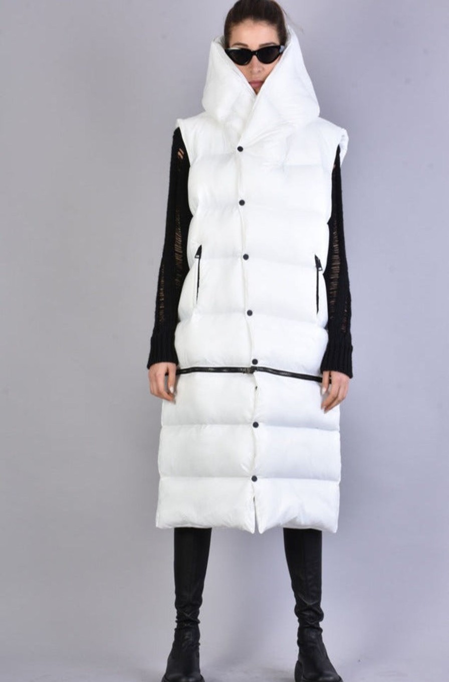 Women LA HAINE INSIDE US | A33P Lm068 D Long Padded Sleeveless Down Jacket White