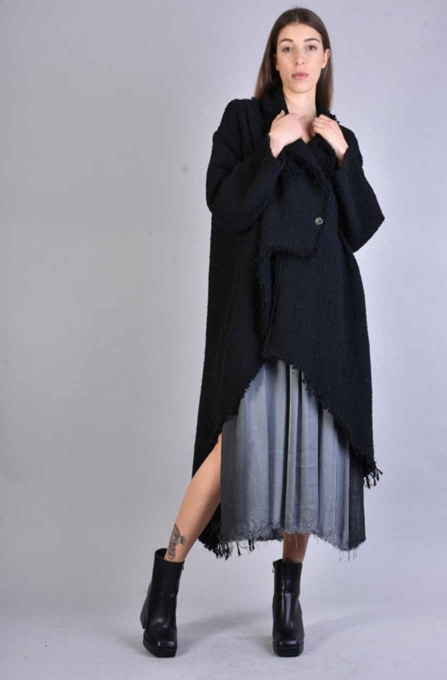 Women LA HAINE INSIDE US | A39B Sm162 Boucle Wool Asymmetric Long Overcoat Black