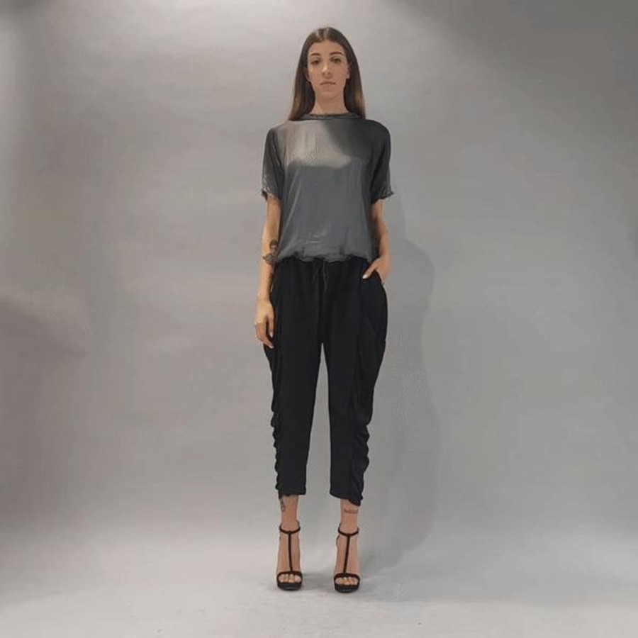 Women LA HAINE INSIDE US | A39B Sm207 Degrade Satin Asymmetric T-Shirt Grey