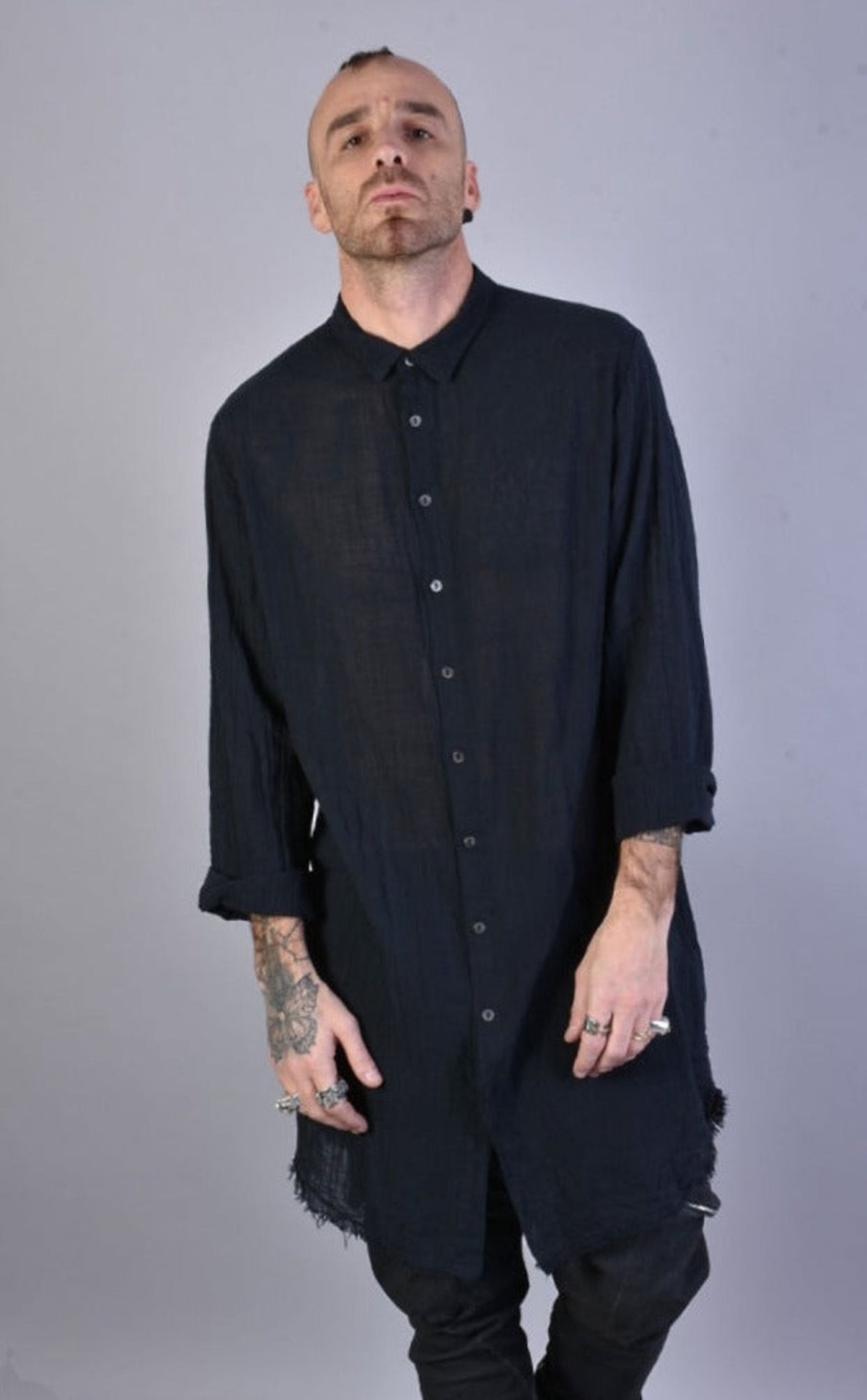 Men LA HAINE INSIDE US | A33V Lm080 Gauze Long Shirt Black